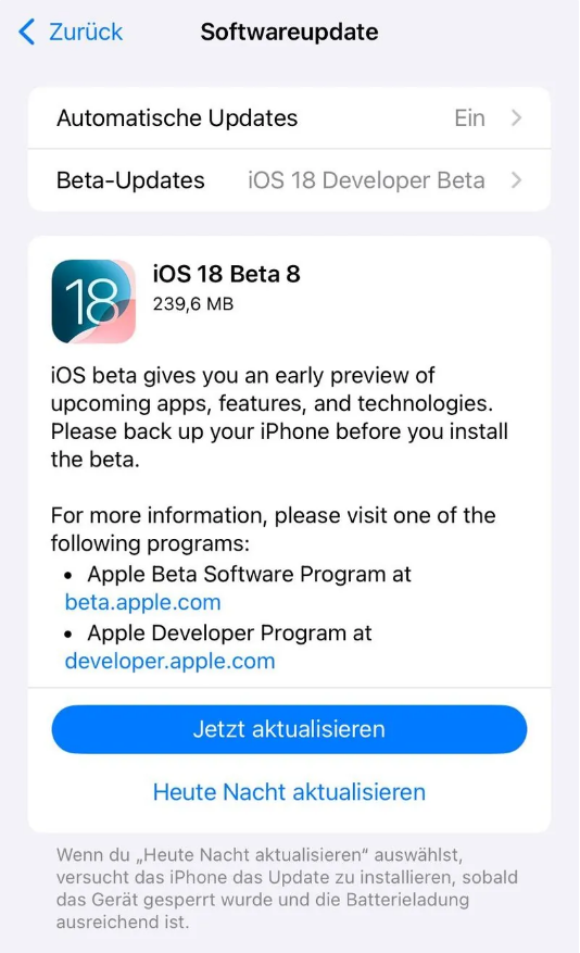 金阳苹果手机维修分享苹果 iOS / iPadOS 18 开发者预览版 Beta 8 发布 